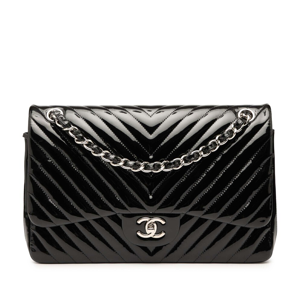 Pre-Loved Chanel Jumbo Classic Chevron Patent Double Flap